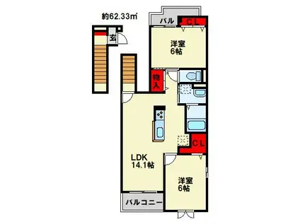 プレミアムガーデンI(2LDK/2階)の間取り写真