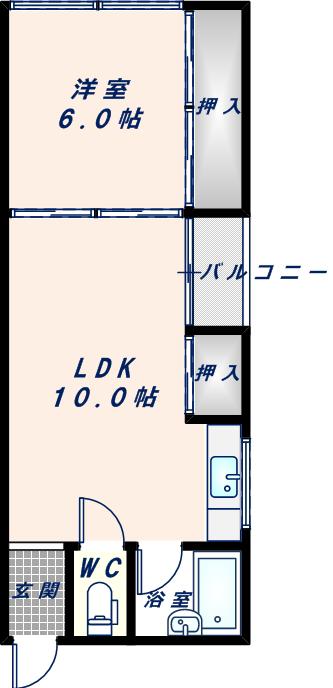 トクマスマンション(1LDK/3階)の間取り写真