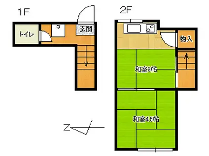 水車の上(1K/2階)の間取り写真