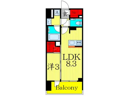 プレシスヴィアラ南与野(1LDK/2階)の間取り写真