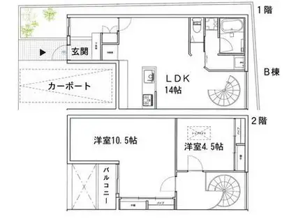 代官山メゾネットA棟・B棟(2LDK/1階)の間取り写真