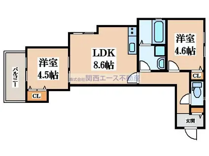 IRIS COURT岡山(2LDK/1階)の間取り写真