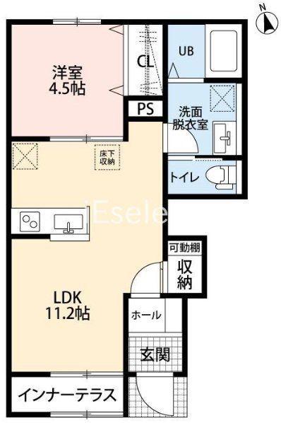 リーブルファイン若葉桜木(1LDK/1階)の間取り写真