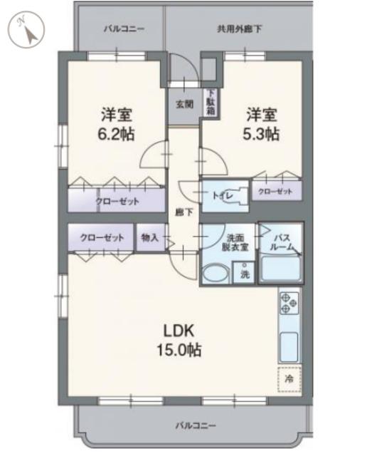 ソレアードK(2LDK/2階)の間取り写真