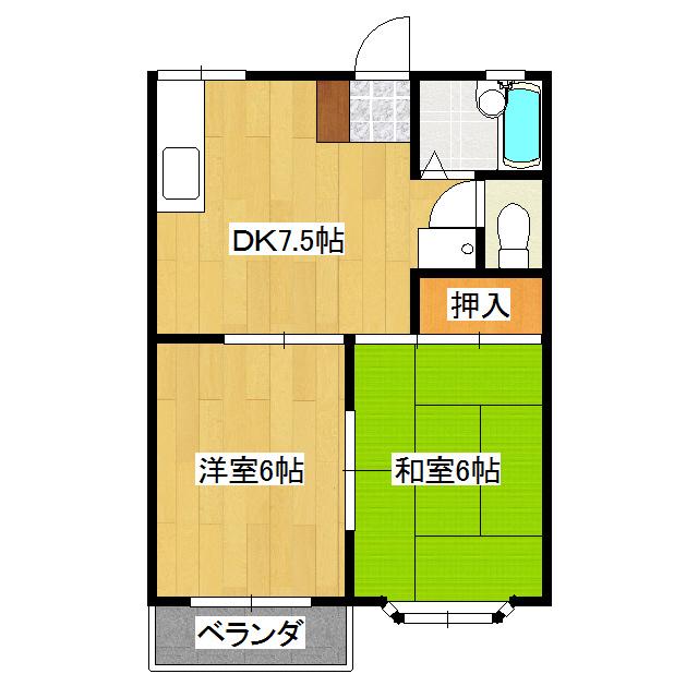 レジデンス赤坂B(2DK/2階)の間取り写真