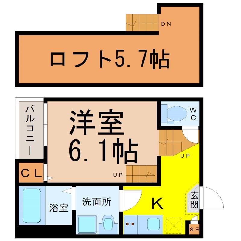 STAGE 四番(1K/2階)の間取り写真