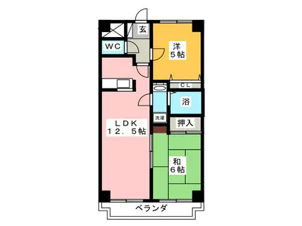 グリーンウッド(2LDK/2階)の間取り写真
