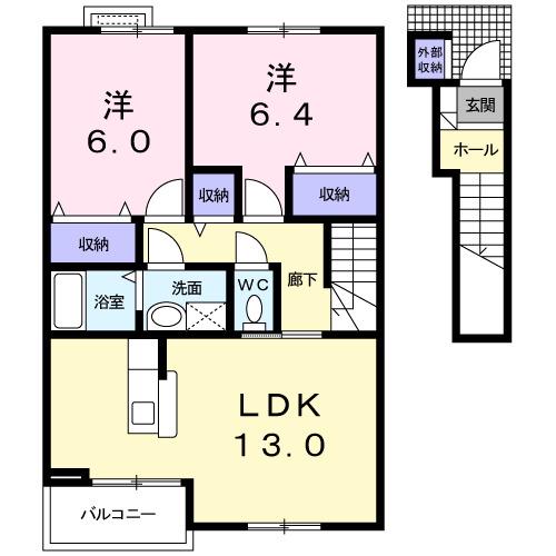 カーサ・クレールV(2LDK/2階)の間取り写真