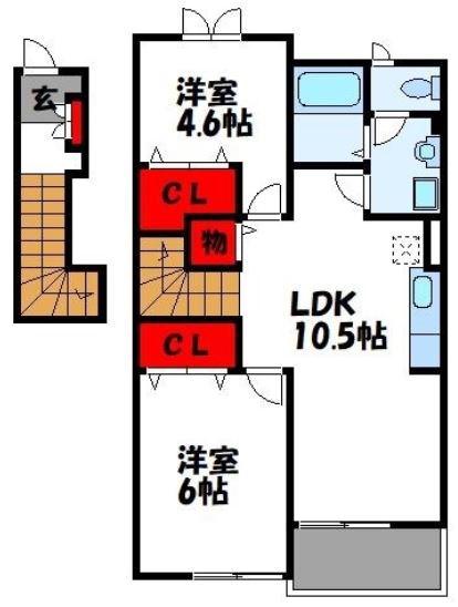 クレストールアサノA棟(2LDK/2階)の間取り写真