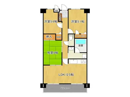 カーサM(3LDK/6階)の間取り写真