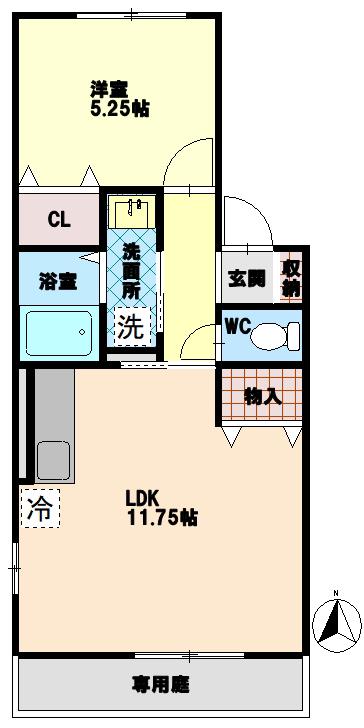 SEEDS WIT佐古(1LDK/1階)の間取り写真