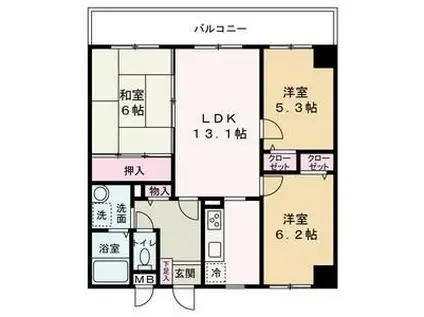 ハッピーライフ・フジ(3LDK/4階)の間取り写真