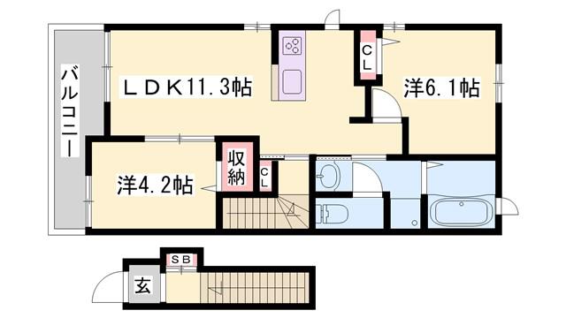 エスペランサ中仁野IV(1LDK/2階)の間取り写真