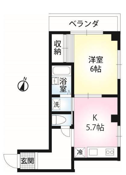 第6ホクシンビル(1K/2階)の間取り写真