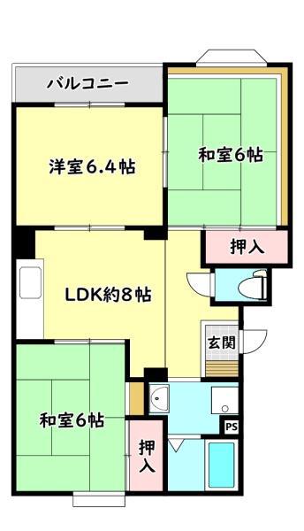 ハピネス西口II(3LDK/3階)の間取り写真