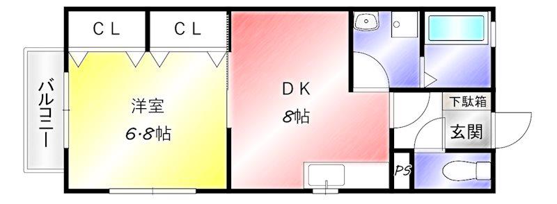 ラファールコートB(1DK/1階)の間取り写真