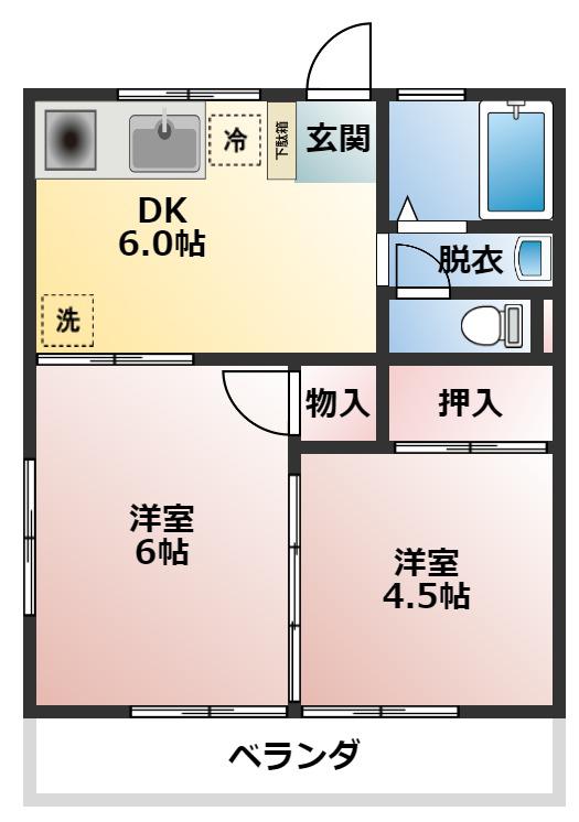 コーポ東原(2DK/1階)の間取り写真