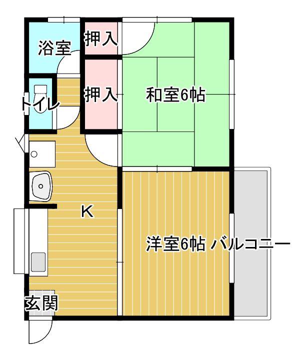 北久米ハイツ(2DK/2階)の間取り写真