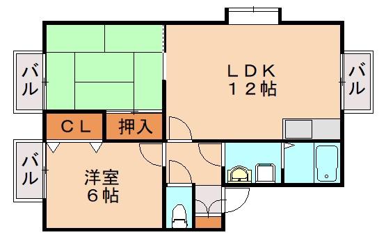 メロディービューラーB(2LDK/1階)の間取り写真