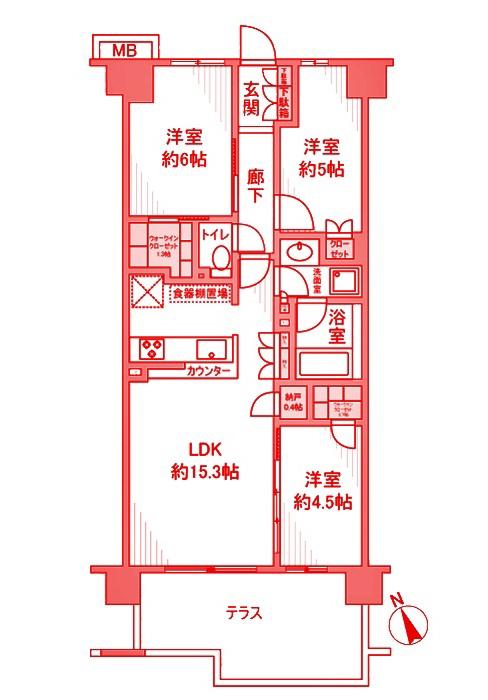 プライム川崎小島新田(3LDK/1階)の間取り写真