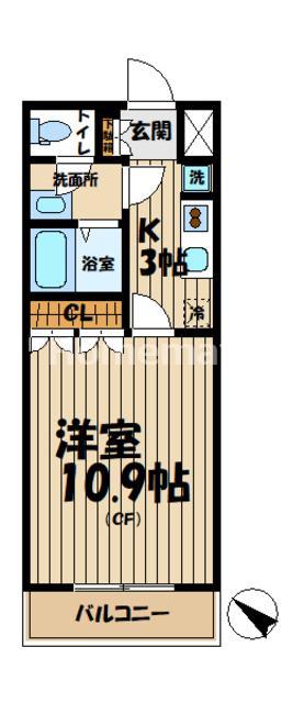 サニーヒル(1K/2階)の間取り写真