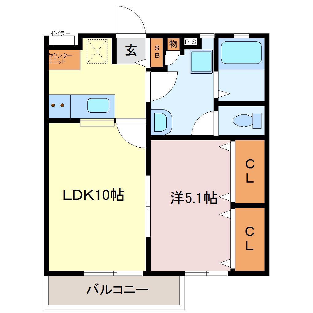 スリーライン中津(1LDK/1階)の間取り写真