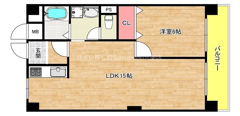 ロイヤルハイツ河田(1LDK/5階)の間取り写真