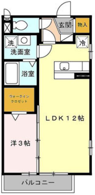 ディアコート北坂戸(1LDK/3階)の間取り写真