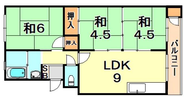垂水農住7号棟(3LDK/2階)の間取り写真