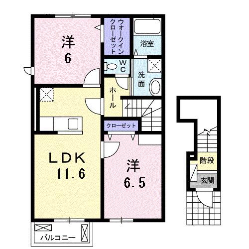 アイズ ガーデンB 2LDKTW(2LDK/2階)の間取り写真