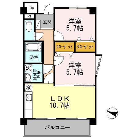エルセレッソ(2LDK/2階)の間取り写真