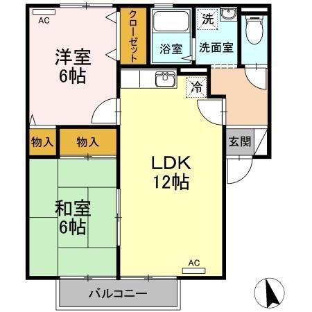 ヴェルフレールA棟(2LDK/2階)の間取り写真