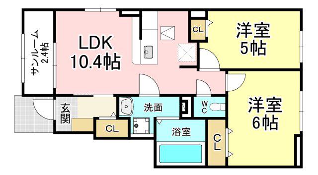 PARKSIDE COURTII(2LDK/1階)の間取り写真