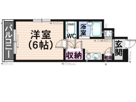 ロイヤルコート大橋南(1K/3階)の間取り写真
