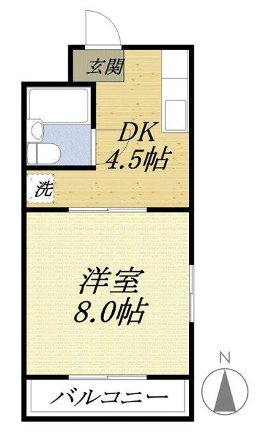 ハイツベア細江(1DK/3階)の間取り写真