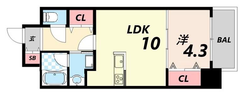 MISTRAL姫路駅前(1LDK/9階)の間取り写真