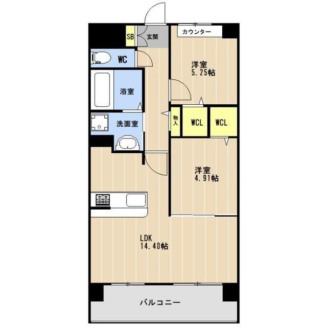 LIBTH上牟田イースト(2LDK/2階)の間取り写真