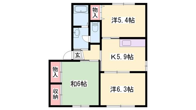 バリュージュ今在家 D棟(3K/2階)の間取り写真