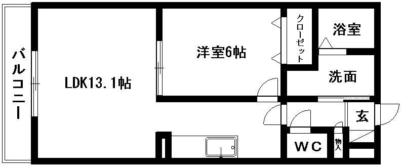 ノースヒル(1LDK/3階)の間取り写真