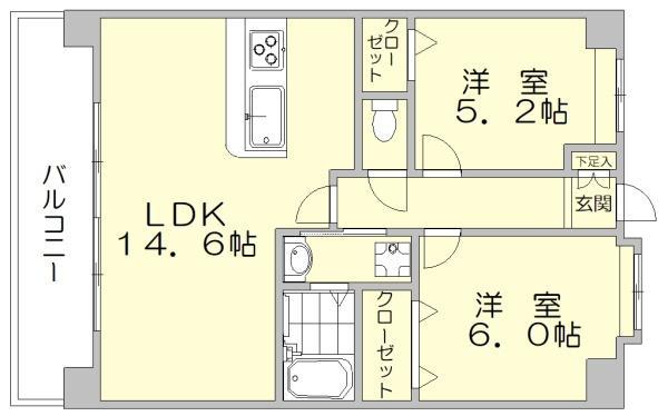 グランデール・ミマナ(2LDK/9階)の間取り写真