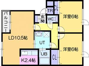 サンライズヒル(2LDK/1階)の間取り写真