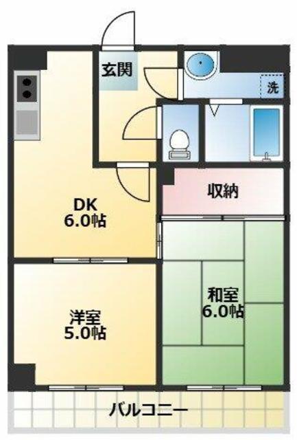 仙ノ倉ハイツ(2DK/4階)の間取り写真