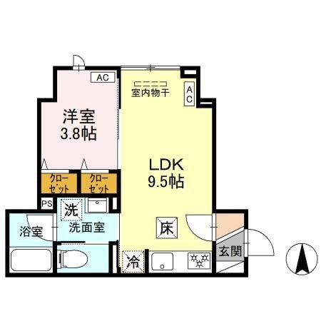セレスティア竹の塚101(1LDK/1階)の間取り写真