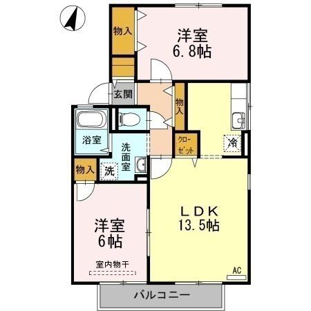 ハイカムール泉都町C棟(2LDK/2階)の間取り写真