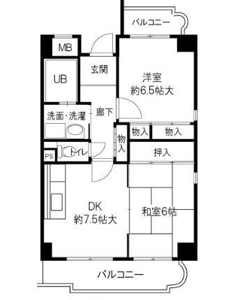加島フラット(2DK/2階)の間取り写真