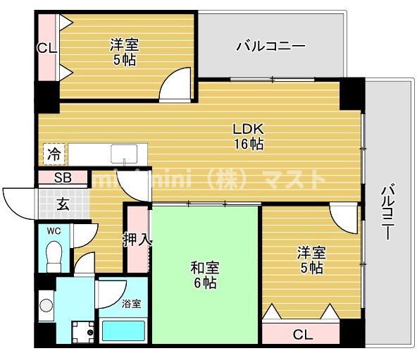 ライオンズシティ難波南(3LDK/12階)の間取り写真