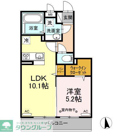 D-ROOMあすと長町III(1LDK/2階)の間取り写真