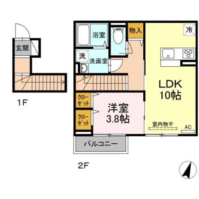 アンジュール高松A(1LDK/2階)の間取り写真