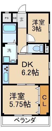 アルファクラージュくずはIII(2DK/2階)の間取り写真