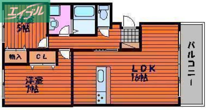 コートラベンダー北長瀬(2LDK/2階)の間取り写真